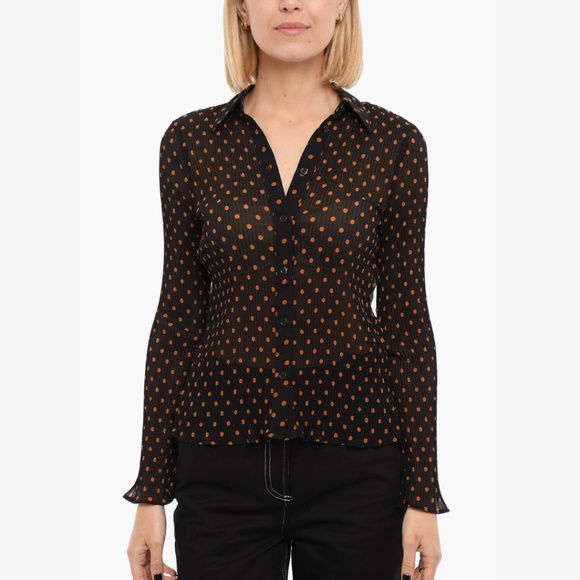 SAMSOE SAMSOE DOTTED PLEATED MATHILDE LONG SLEEVED BLOUSE - Picture 1 of 6